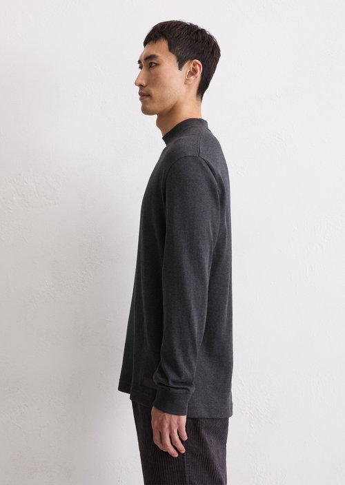 DfC stand-up collar longsleeve regular — Dark Grey Melange
