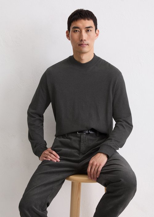 DfC stand-up collar longsleeve regular — Dark Grey Melange