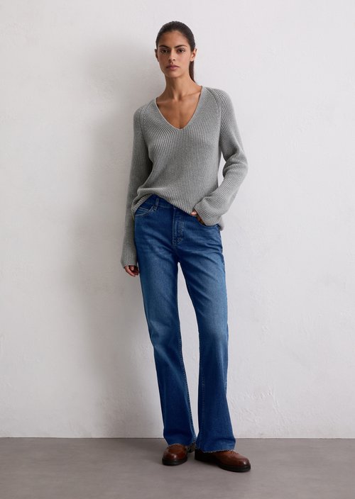 V-neck knitted sweater relaxed — Light Grey Melange
