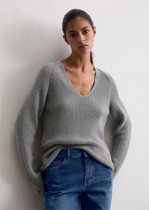 V-neck knitted sweater relaxed — Light Grey Melange
