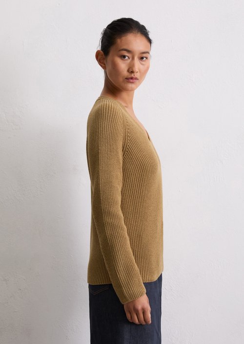 V-neck knitted sweater relaxed — Salted Caramel