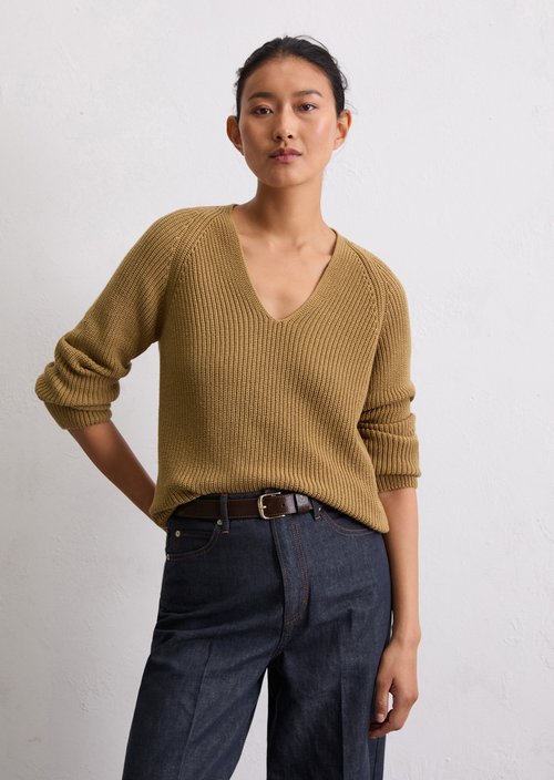V-neck knitted sweater relaxed — Salted Caramel