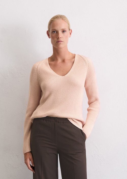 V-neck knitted sweater relaxed — Pastel Rose