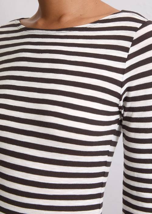 Gestreepte longsleeve regular Dark Brown in detailaanzicht