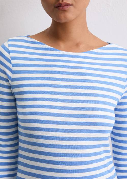 Gestreepte longsleeve regular Medium Blue in detailaanzicht