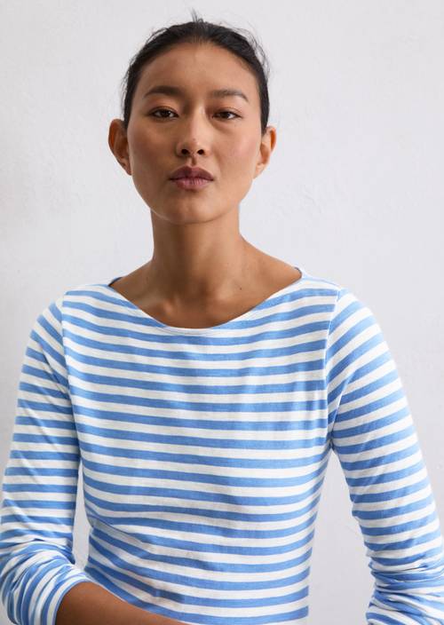 Gestreepte longsleeve regular Medium Blue in vooraanzicht