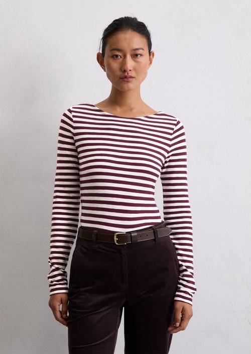 Gestreepte longsleeve regular Dark Red in vooraanzicht