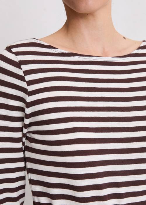 Gestreepte longsleeve regular Dark Red in detailaanzicht