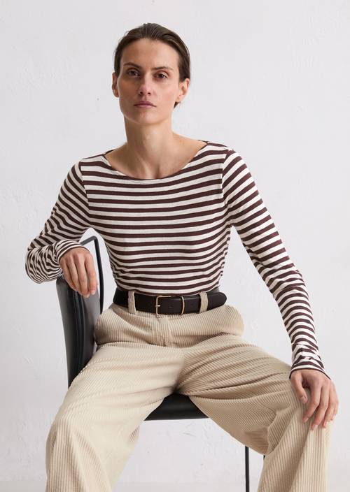 Gestreepte longsleeve regular Dark Red in vooraanzicht