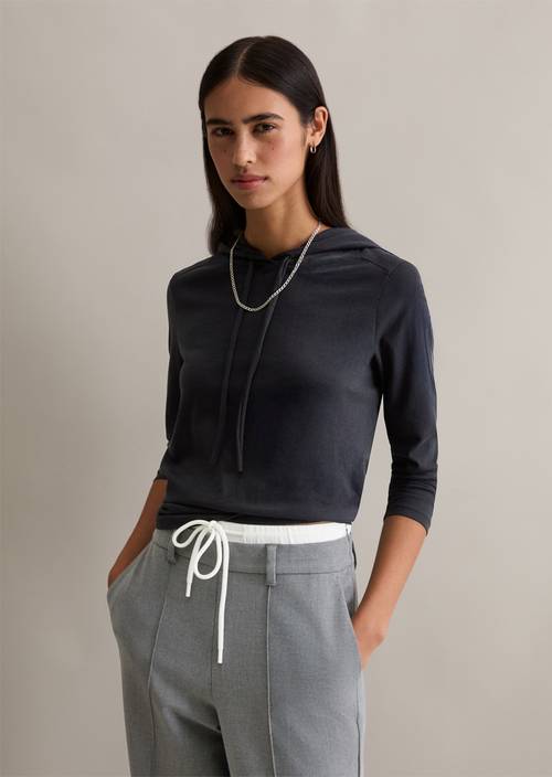 Kapuzen-Longsleeve relaxed Blue Depths in Frontalansicht