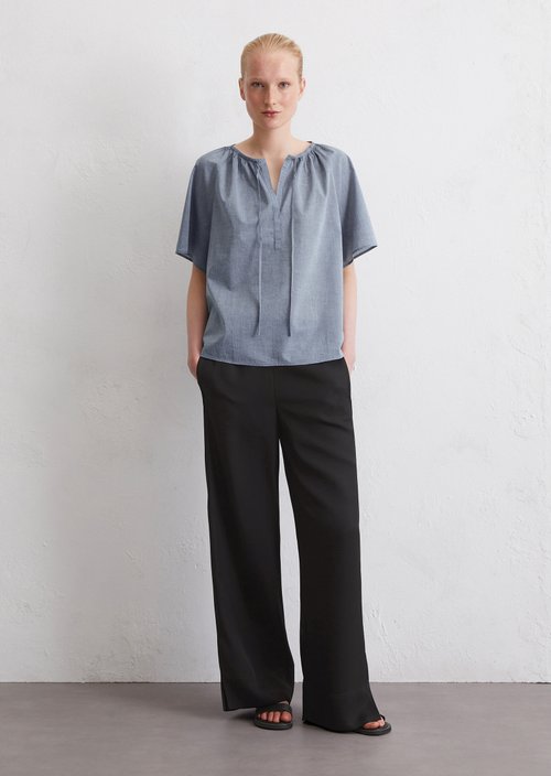 Relaxed short-sleeved blouse — Medium Blue Melange