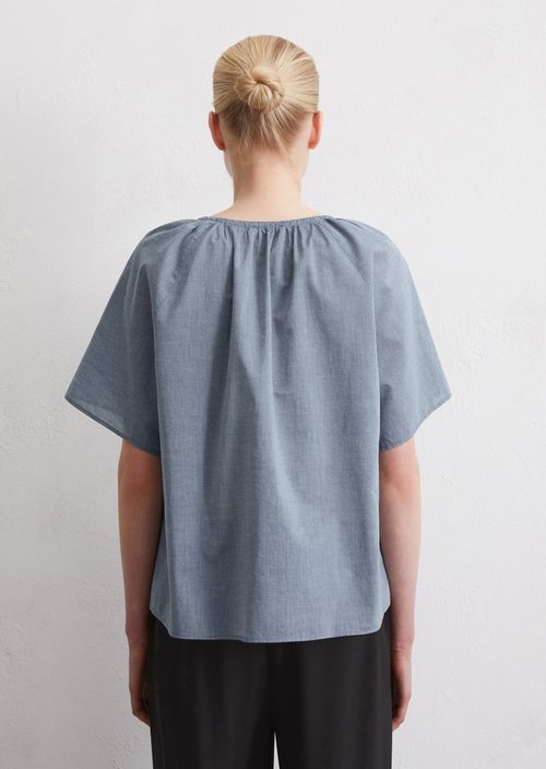 Relaxed short-sleeved blouse — Medium Blue Melange