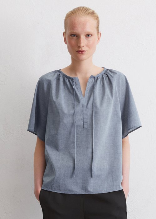 Relaxed short-sleeved blouse — Medium Blue Melange