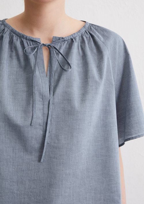Relaxed short-sleeved blouse — Medium Blue Melange