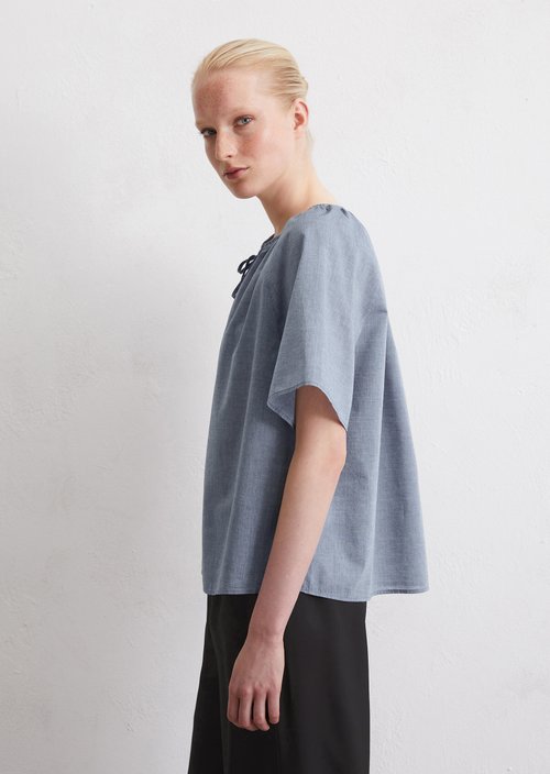 Relaxed short-sleeved blouse — Medium Blue Melange