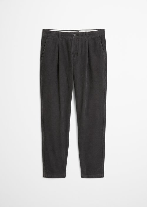 Corduroy trousers model Osby pleats tapered — Broken Graphite