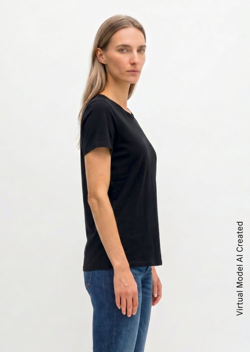 Regular round neck T-shirt — Black
