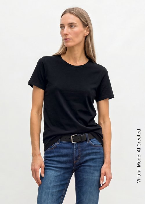 Regular round neck T-shirt — Black