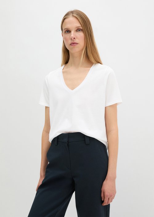 Marc O'Polo T-shirt met V-hals regular, Dames, wit, S, 100% Katoen