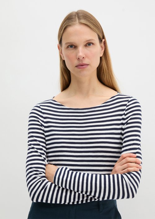 Marc O'Polo Longsleeve regular, Dames, blauw, L, 100% Katoen