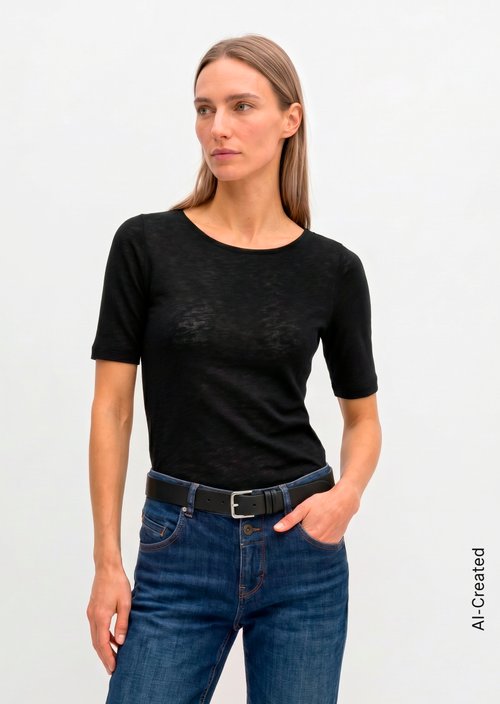 Regular slub jersey T-shirt — Black