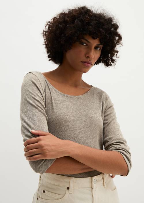 Longsleeve regular Stone Taupe Melange in front view