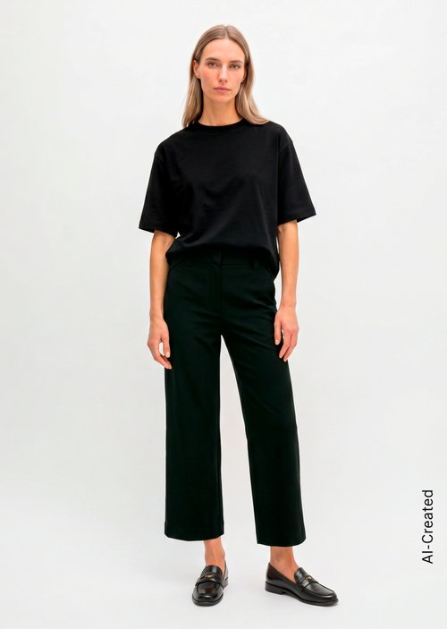 Wide trousers in interlock jersey — Black