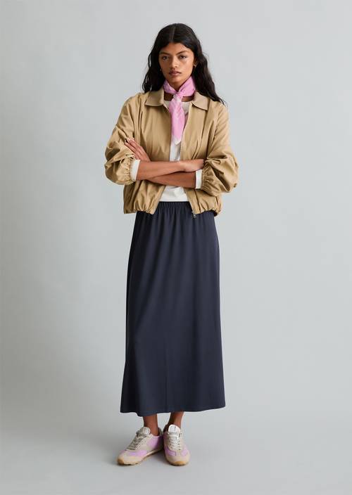 Flared jersey skirt Blue Depths in front view