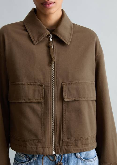 Twill-Jacke regular Hazelnut Brown in Detailansicht
