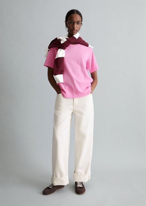 Marc O'Polo DfC slub jersey T-shirt los, Dames, roze, Xxs, 100% Katoen