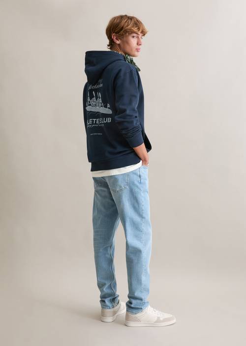 Hoodie relaxed Navy Teal in front view