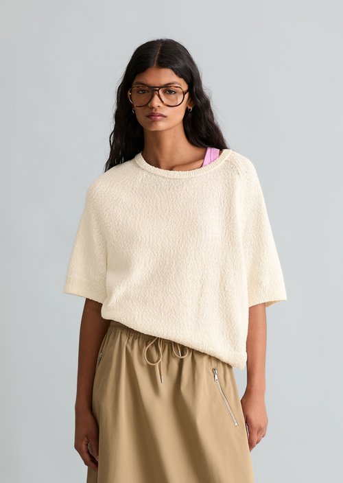 Regular short-sleeved sweater — Creamy White