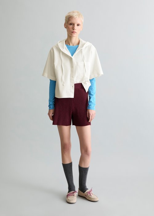 Hooded blouse relaxed cropped — Silky White