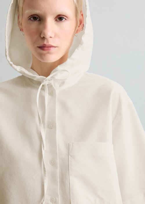 Hooded blouse relaxed cropped — Silky White