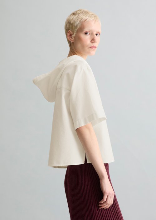 Hooded blouse relaxed cropped — Silky White