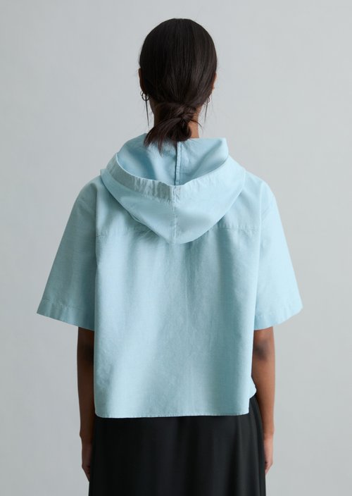 Hooded blouse relaxed cropped — Light Blue