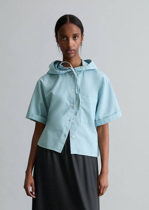 Hooded blouse relaxed cropped — Light Blue