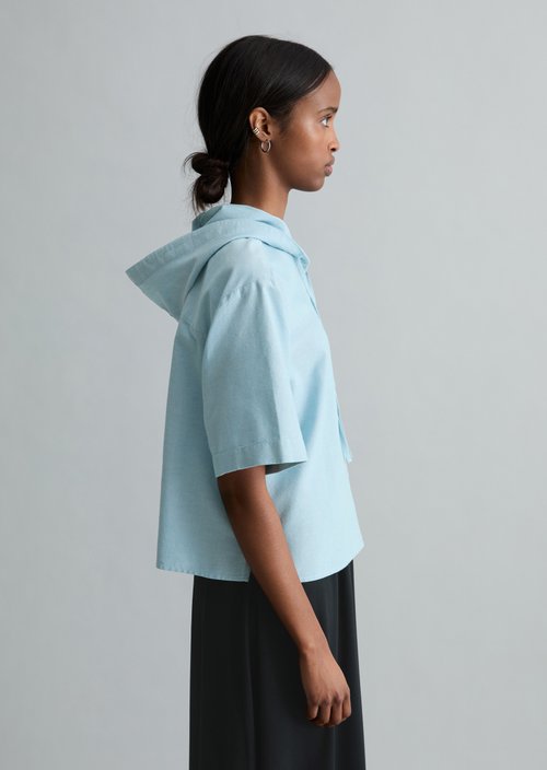 Hooded blouse relaxed cropped — Light Blue