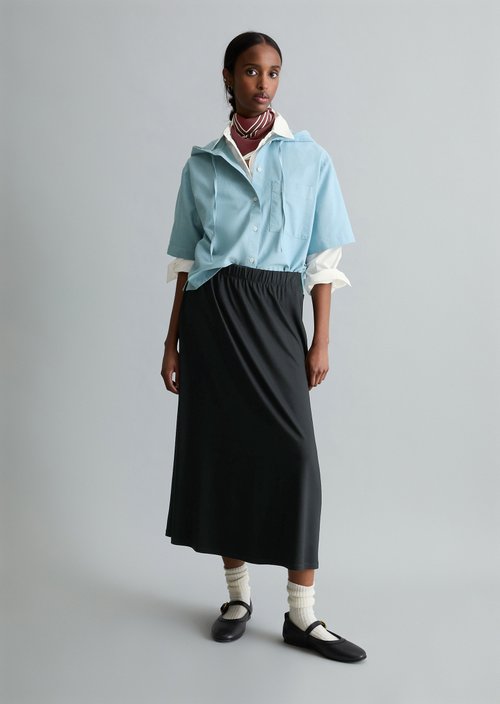 Hooded blouse relaxed cropped — Light Blue