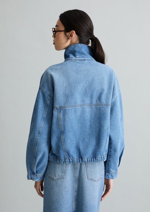 Oversize funnel-neck denim blouson — Medium Blue (alternate view)