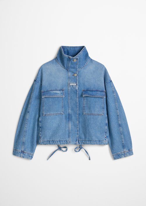 Oversize funnel-neck denim blouson — Medium Blue
