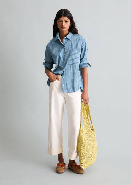 Regular gestreepte blouse Light Blue in vooraanzicht