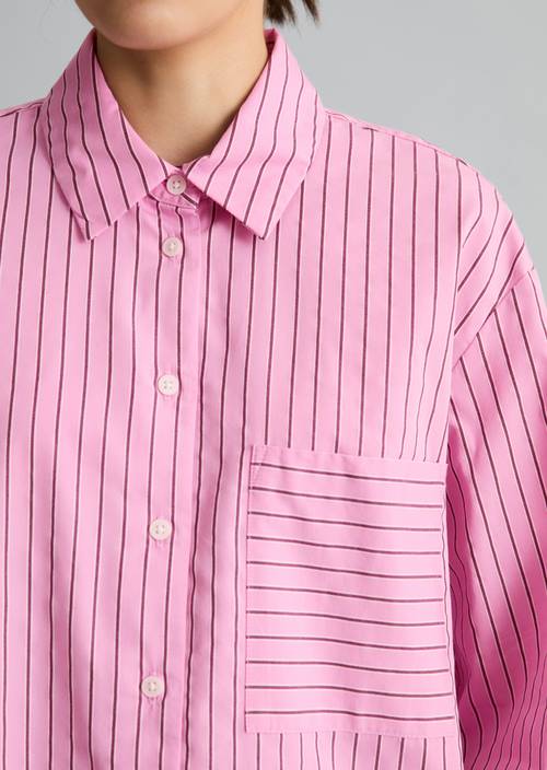 Regular gestreepte blouse Light Pink in detailaanzicht