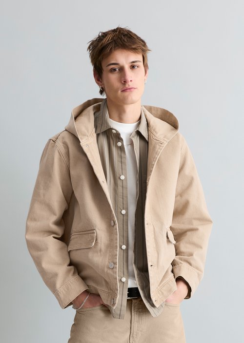 Regular hooded denim blouson — Light Beige