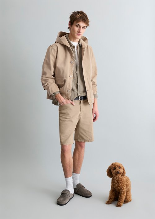 Regular hooded denim blouson — Light Beige