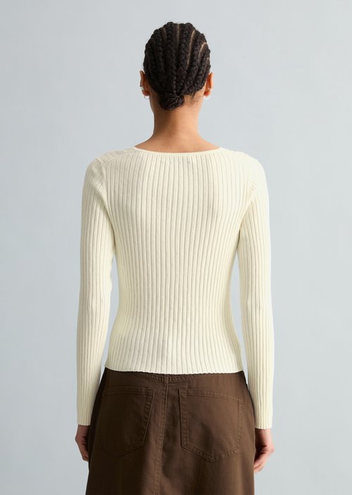Rib knit cardigan slim — Creamy White