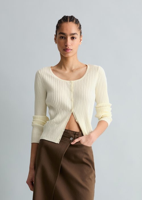 Rib knit cardigan slim — Creamy White