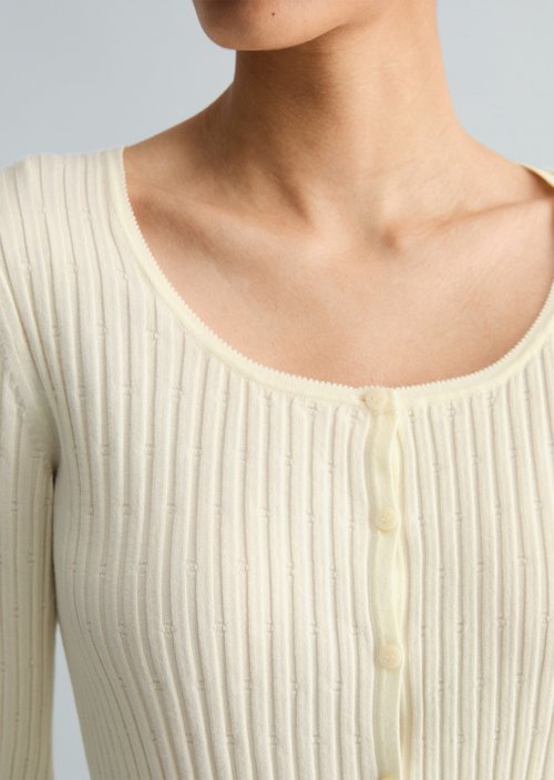Rib knit cardigan slim — Creamy White