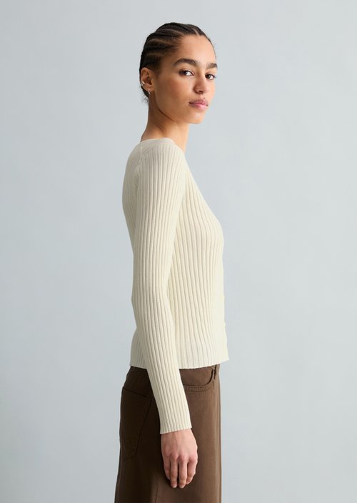 Rib knit cardigan slim — Creamy White