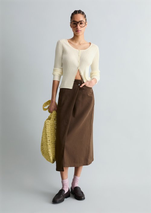 Rib knit cardigan slim — Creamy White
